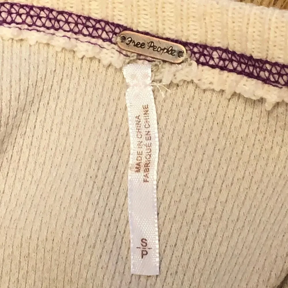 Free People She’s Reversible Cream Textured Long Sleeve Thermal Shirt Size Small